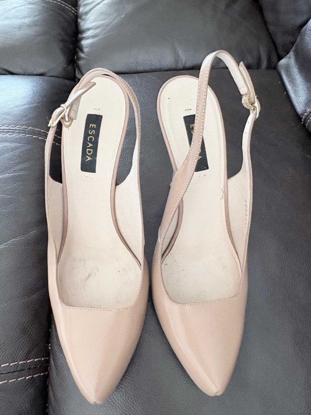 Escada Blush Beige Pointed-Toe Slingback Pumps